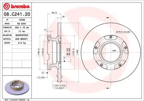 08C24120 Тормозной диск BREMBO підбір по vin на Brocar