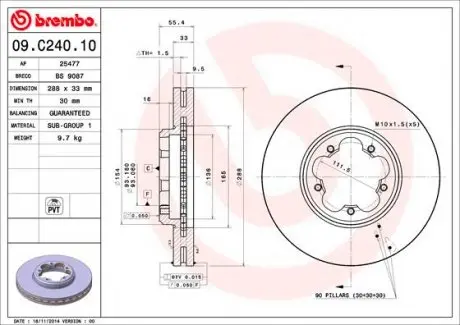 09C24010 Тормозной диск Brembo BREMBO подбор по vin на Brocar
