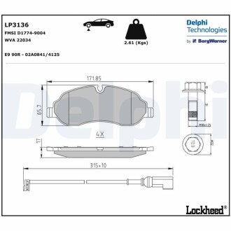 LP3136 Колодки тормозные (передние) Ford Transit VI/Custom 12- (Bosch) (спарка) (с датчиками) DELPHI підбір по vin на Brocar