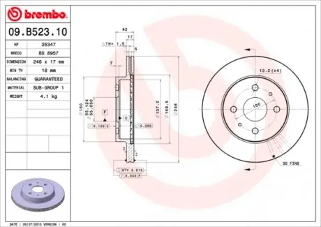09B52310 Диск гальмівний BREMBO підбір по vin на Brocar