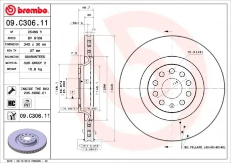 09C30611 Тормозной диск BREMBO подбор по vin на Brocar