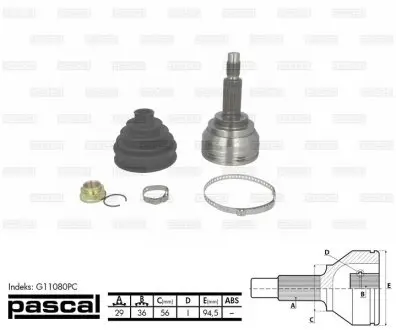 G11080PC Шарнир приводного вала PASCAL подбор по vin на Brocar