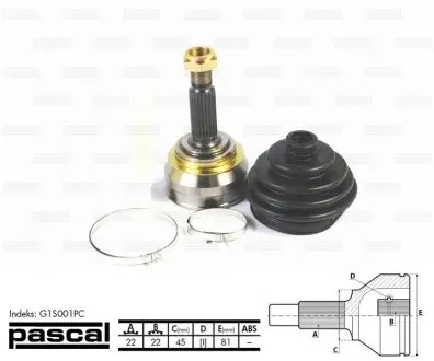 G1S001PC Шарнір привідного валу PASCAL підбір по vin на Brocar