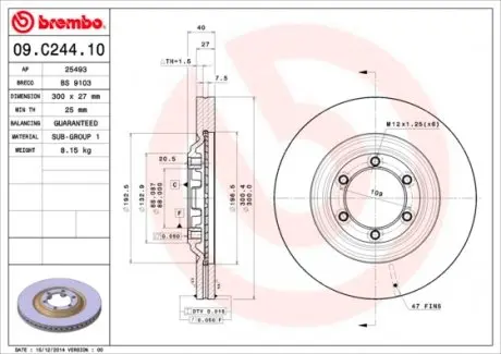 09C24410 Тормозной диск BREMBO підбір по vin на Brocar