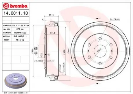 14C01110 Гальмівний барабан BREMBO підбір по vin на Brocar