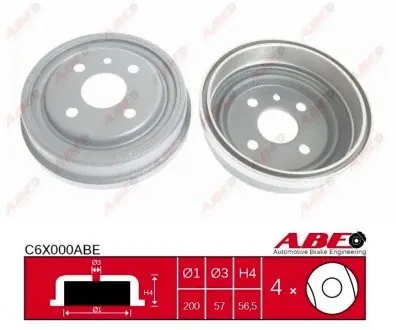 C6X000ABE Гальмівний барабан ABE підбір по vin на Brocar