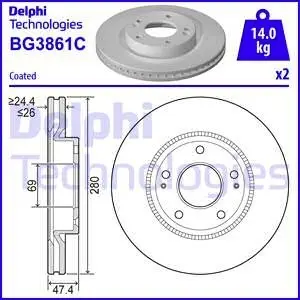 BG3861C Гальмівний диск DELPHI підбір по vin на Brocar