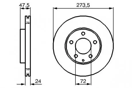 0986479034 Диск гальмівний (передній) Mazda 626/6 97-13/Premacy 1.8/2.0 99-05 (273.5x24) BOSCH підбір по vin на Brocar