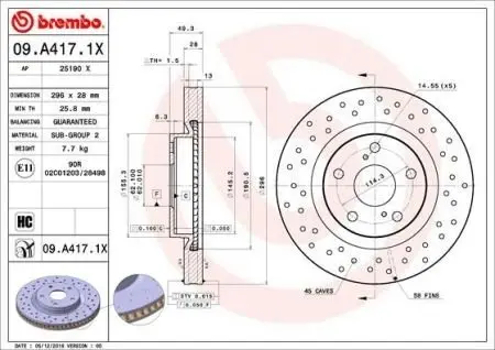 09A4171X Тормозной диск Brembo Xtra BREMBO подбор по vin на Brocar