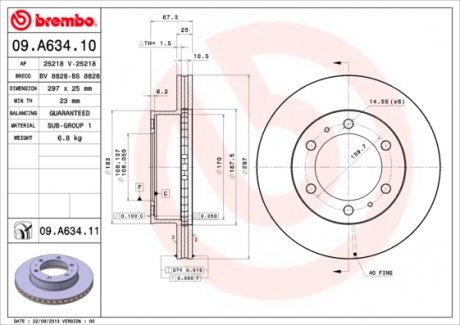 09A63411 Диск гальмівний BREMBO підбір по vin на Brocar