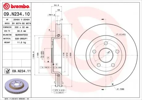 09N23411 Тормозной диск BREMBO подбор по vin на Brocar