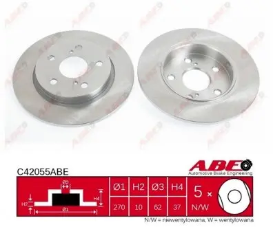C42055ABE Диск тормозной задний D=270мм. TOYOTA AURIS 07-,Corolla 2012- ABE подбор по vin на Brocar
