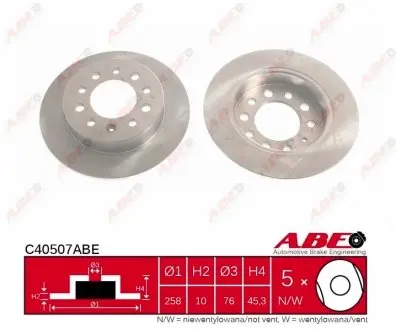 C40507ABE Гальмівний диск ABE підбір по vin на Brocar