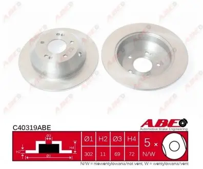 C40319ABE Гальмівний диск ABE підбір по vin на Brocar
