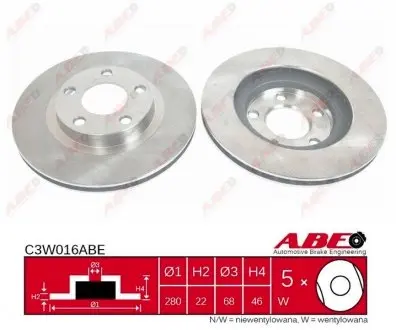C3W016ABE Диск тормозной (передний) VW Passat 96-05 (280x22) ABE подбор по vin на Brocar