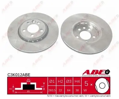 C3K012ABE Гальмівний диск ABE підбір по vin на Brocar