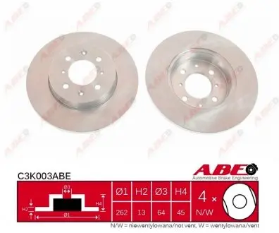 C3K003ABE Гальмівний диск ABE підбір по vin на Brocar