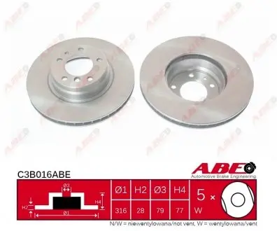 C3B016ABE Гальмівний диск ABE підбір по vin на Brocar