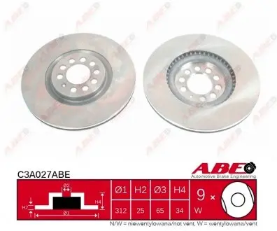 C3A027ABE Тормозной диск ABE підбір по vin на Brocar
