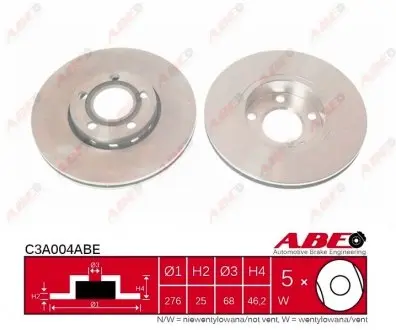 C3A004ABE Гальмівний диск ABE підбір по vin на Brocar