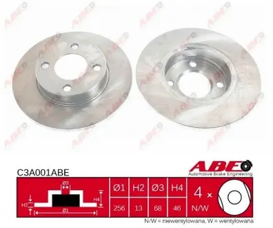 C3A001ABE Гальмівний диск ABE підбір по vin на Brocar