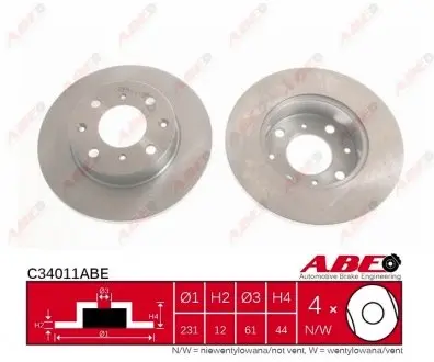 C34011ABE Гальмівний диск ABE підбір по vin на Brocar