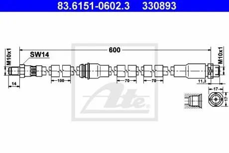 83615106023 Шланг гальмівний, передній ATE підбір по vin на Brocar