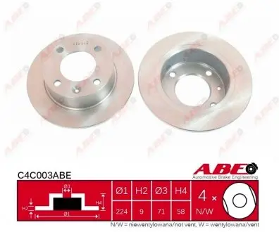 C4C003ABE Гальмівний диск ABE підбір по vin на Brocar
