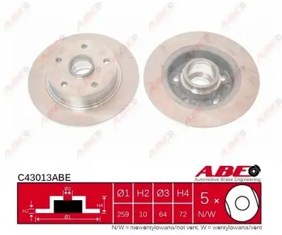 C43013ABE Гальмівний диск ABE підбір по vin на Brocar