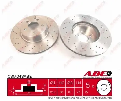 C3M043ABE Тормозной диск передний (280x26) Mercedes W220 ABE підбір по vin на Brocar