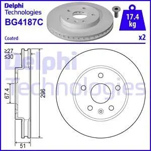 BG4187C Тормозной диск DELPHI підбір по vin на Brocar
