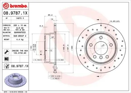 0897871X Тормозной диск BREMBO подбор по vin на Brocar