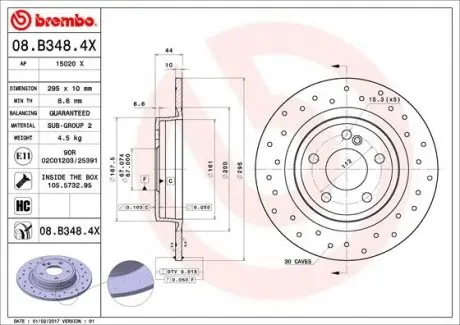 08B3484X Тормозной диск BREMBO подбор по vin на Brocar