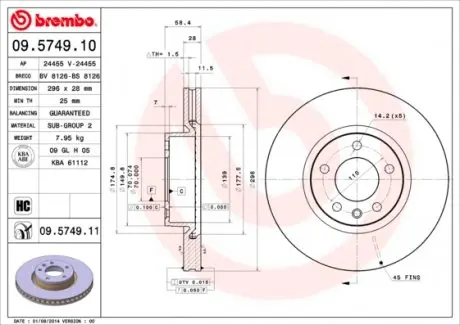 09574911 Тормозной диск BREMBO подбор по vin на Brocar