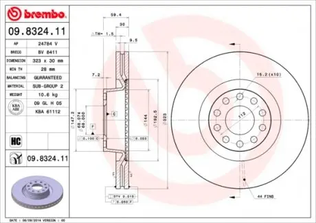 09832411 Гальмівний диск BREMBO підбір по vin на Brocar