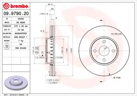09979020 Тормозной диск BREMBO подбор по vin на Brocar