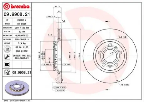 09990821 Диск гальмівний BREMBO підбір по vin на Brocar