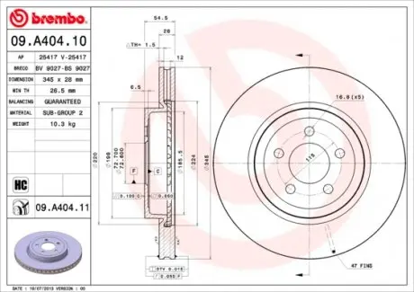 09A40411 Тормозной диск BREMBO подбор по vin на Brocar