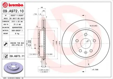 09A97211 Тормозной диск BREMBO підбір по vin на Brocar