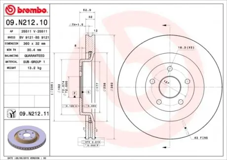 09N21211 Диск гальмівний BREMBO підбір по vin на Brocar
