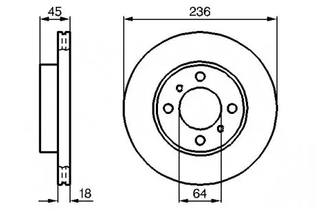 0986478572 Диск тормозной (передний) Mitsubishi Colt 91-05/Lancer 1.3-2.0 90-07 (236x18) BOSCH подбор по vin на Brocar
