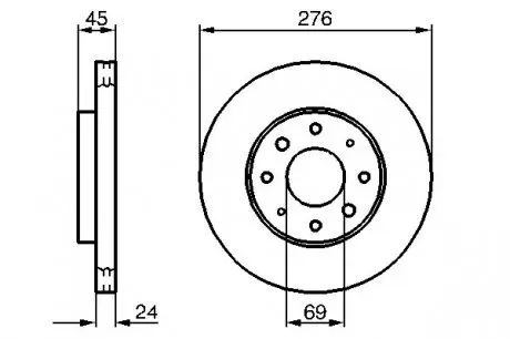 0986479140 Диск тормозной (передний) Mitsubishi Galant/Lancer 92-10 (276x24) BOSCH подбор по vin на Brocar