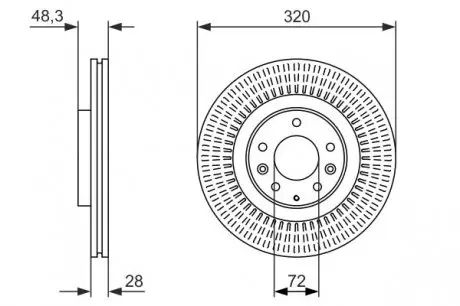 0986479795 Диск гальмівний (передній) Mazda CX-7/CX-9 06- (320x28) BOSCH підбір по vin на Brocar