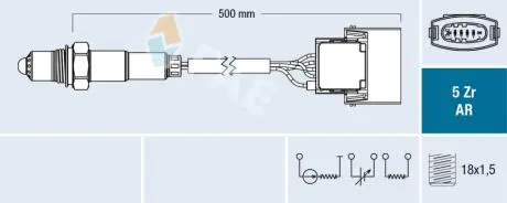 75015 Лямбда-зонд (кількість дротів 6, 500мм) OPEL SIGNUM, VECTRA C, VECTRA C GTS, ZAFIRA A, ZAFIRA B 2.2 09.00-12.12 FAE підбір по vin на Brocar