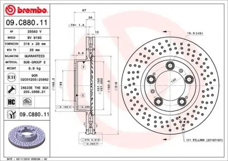 09C88011 Тормозной диск BREMBO подбор по vin на Brocar
