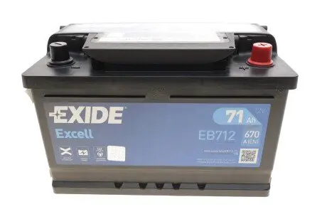 EB712 Аккумуляторная батарея 71Ah/670A (278x175x175/+R/B13) Excell EXIDE подбор по vin на Brocar