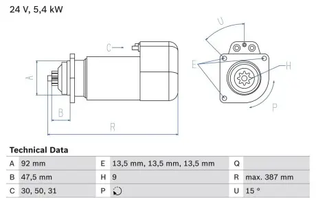 0986011570 Стартер 0 986 011 570 BOSCH BOSCH подбор по vin на Brocar