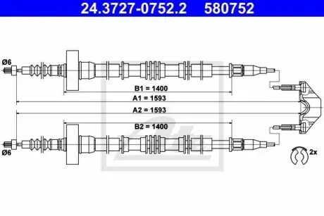 24372707522 Трос ручного гальма ATE підбір по vin на Brocar