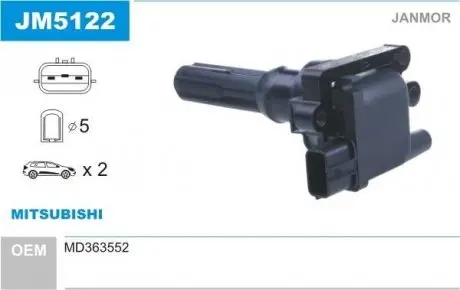 JM5122 Котушка запалювання JANMOR підбір по vin на Brocar