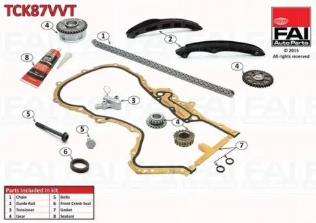 TCK87VVT Комплект ланцюга ГРМ VW Golf V 1.4TSI, 10/03 - 02/09, 90/103/125kw, (z=130/18-23/36/36) FAI AUTOPARTS підбір по vin на Brocar